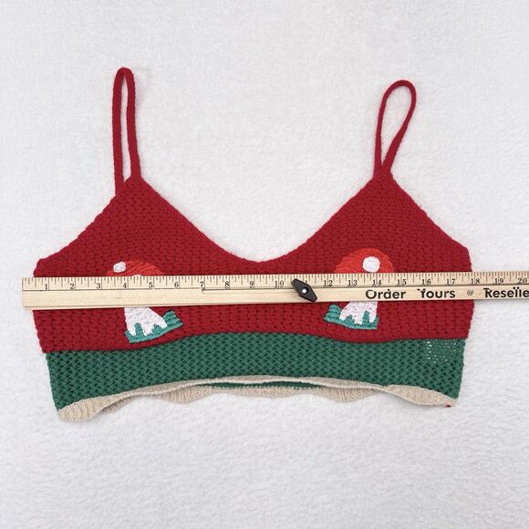 Crochet Knit Top Size Large Mushroom Print Drugs Psychedelic Crop Tank Hippie - Picture 5 of 6